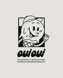 Oui Oui Glacier logo with illustrated ice cream mascot character wearing a cap.