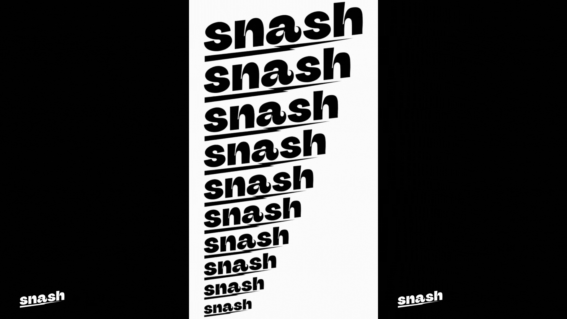 Snash Logo in motion, white and black background